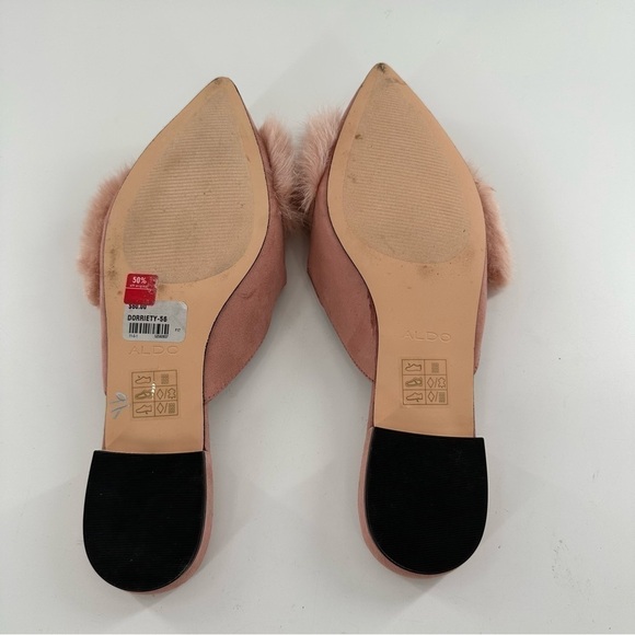 Aldo womens flats size 9 40 pink faux suede faux fur pointy toe slip on mules - Picture 7 of 12